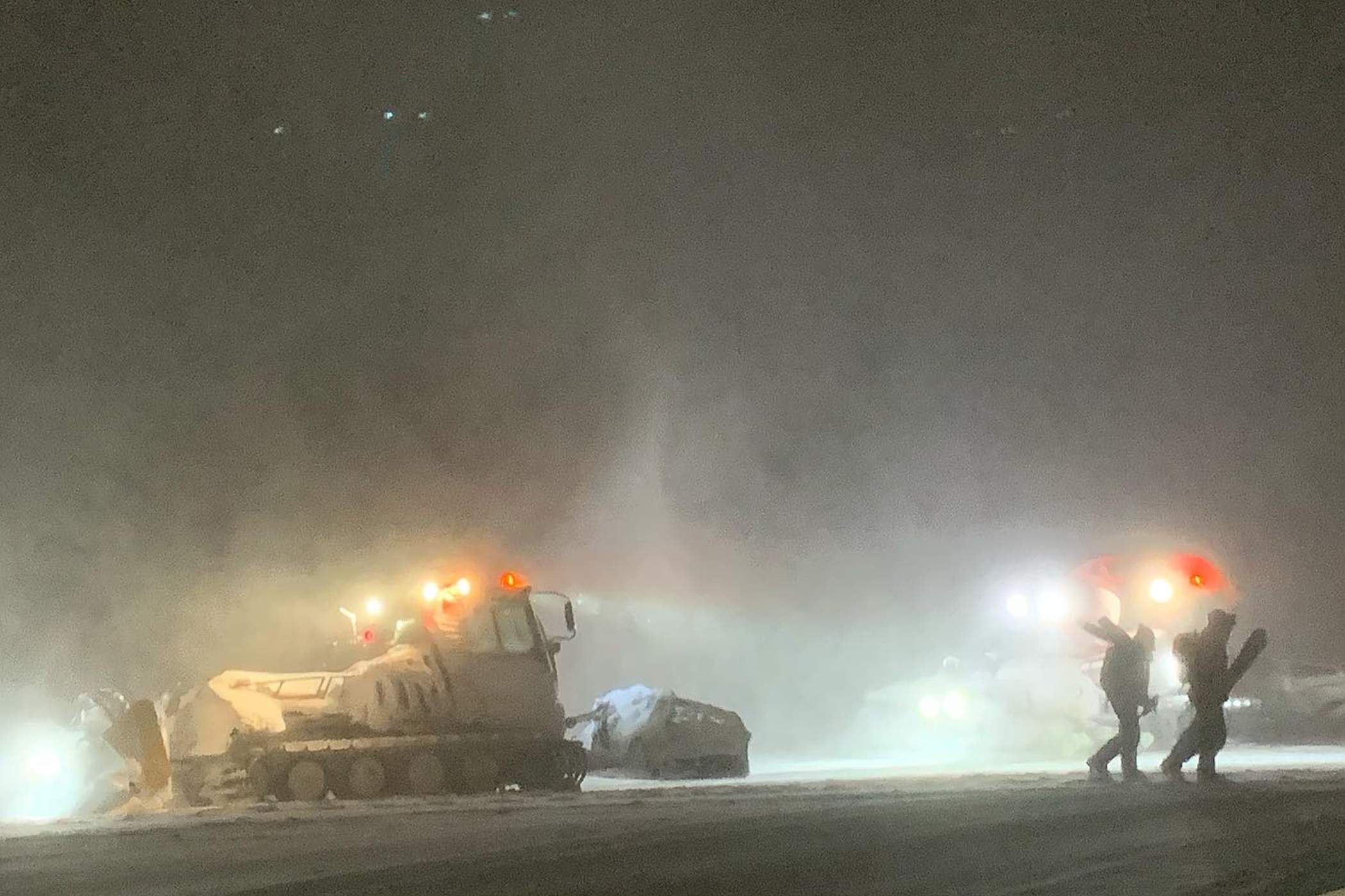 Patrollers head to work in the storm