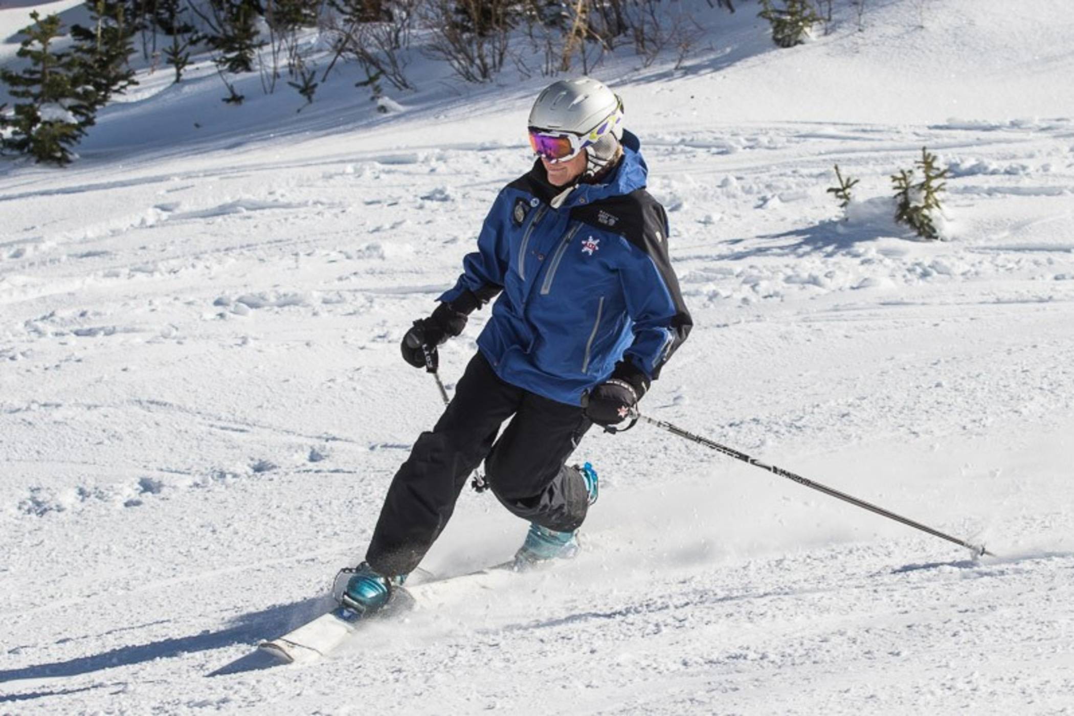 Connie Marshall drops a knee at Alta Ski Area | Photo: Photo-John